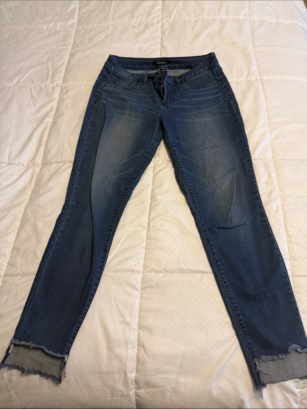 d. jeans Dark Blue Ankle Crop Slim Jeans with Frayed Hem